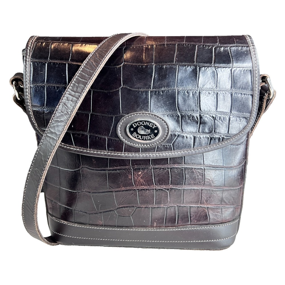 Dooney & Bourke Vintage Brown Croc Embossed Leather Crossbody Bag Y2K